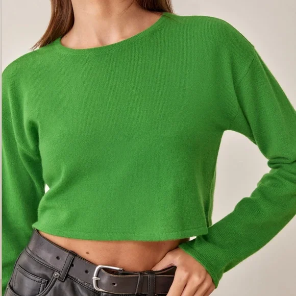 Reformation Idan Cropped Cashmere Crew Sweater - Picture 3 of 4